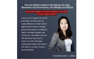 Judy Kwon, from Human Rights Watch talks with Alex Jensen about her personal journey from international student to journalism to Media Consultant with HRW. It is a fascinating journey. For businesses everywhere in such turbulent times it is important to be aware of the social progression happening around us and their changing responsibilities.